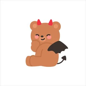 Playful Devil Bear Sitting with Chin on Hand and Cheeky Smile Stock Illustration