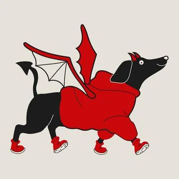Playful Devil Dachshund. A Fun and Fiery Twist on the Classic Breed Stock-Illustration