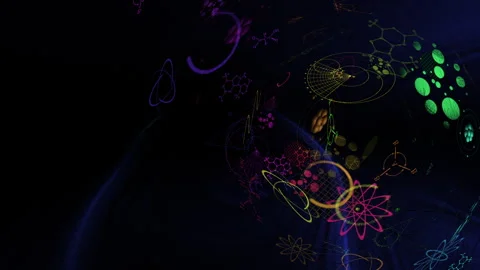 Playful display of scientific symbol elements floating in black space Stock Footage 323083661