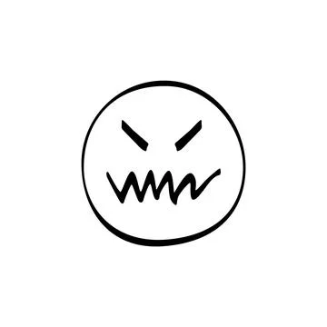 A playful drawing captures a mischievous face characterized by sharp eyes and Stock Illustration