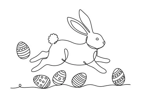 Playful Easter Bunny Jumping With Decorated Eggs Stock Illustration