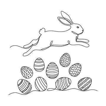 Playful Easter Bunny Jumping Over Decorated Eggs 스톡 일러스트