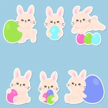 Playful Easter Bunny Set Holding Large Colorful Eggs Illustrazione stock
