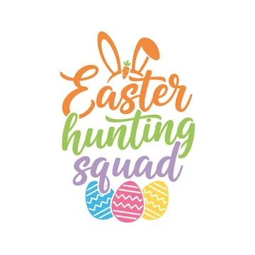 Playful easter hunting squad design with bunny ears and decorated eggs Stock Illustration