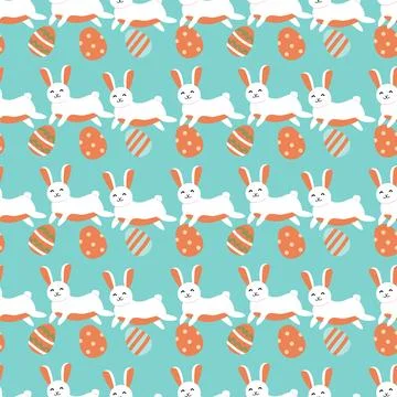 Playful easter pattern with bunnies and eggs on turquoise background Illustrazione stock