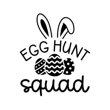Playful Easter Sticker Featuring Bunny Ears, Patterned Eggs, and Handwritte.. Stock Illustration