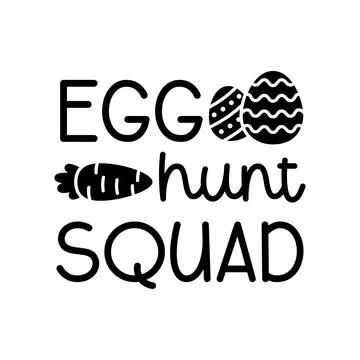 Playful Egg Hunt Squad Design with Patterned Eggs and Carrot Icon Stock Illustration