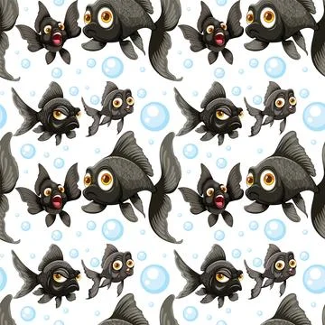 Playful Fish Pattern with Bubbles Stockillustratie