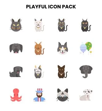 Playful Flat Graphics Icons Pack 库存插图
