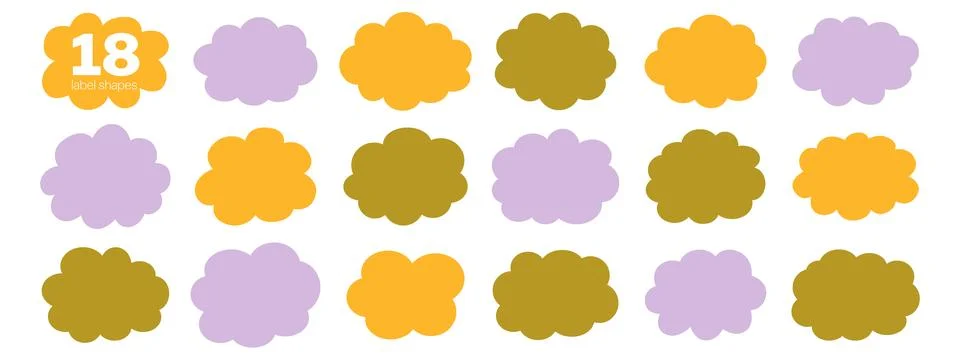 Playful fluffy label shapes. Cloud frames with jagged edges. Vector element.. Illustrazione stock