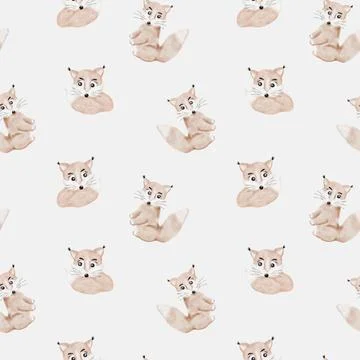 Playful fox watercolor pattern for textile design and decoration Stock Illustration