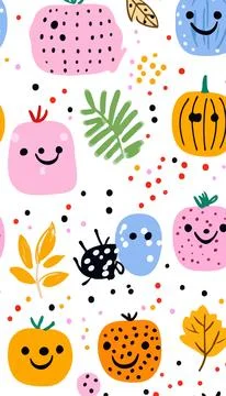 Playful Fruit and Vegetable Pattern Stock Illustration