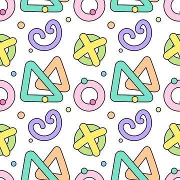 Playful Geometric Shapes Seamless Pattern Stock Illustration