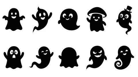 Playful ghost characters with accessories like top hat and mushroom for whi.. Stock-Illustration