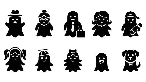 Playful ghost characters with hobbies and professions vector set for hallow.. Stock Illustration