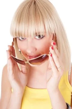 Playful girl without sunglasses Stock Photos