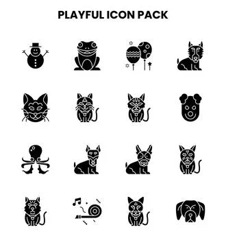Playful Glyph Vector Icons Pack Stock Illustration