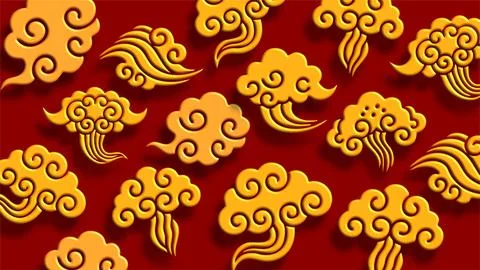 Playful Golden Clouds Festive Pattern Design Illustrazione stock