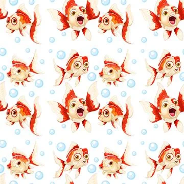 Playful Goldfish and Bubbles Pattern Stockillustratie