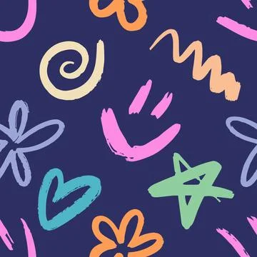 Playful Graffiti Seamless Pattern in Neon Colors. Urban typography print Stock Illustration