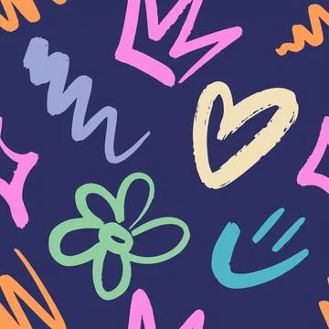 Playful Graffiti Seamless Pattern in Neon Colors. Stock Illustration