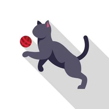 Playful gray cat jumping and playing with red ball Stock Illustration