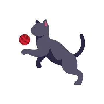 Playful gray cat jumping and playing with red ball Stock Illustration