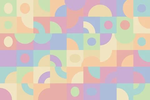 A playful grid of rounded geometric forms in muted pink, blue, green, peach.. Stock Illustration
