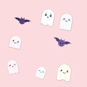 Playful halloween elements with pink background for cute seasonal party car.. Illustration