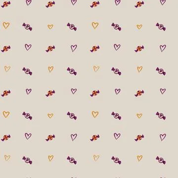 Playful Halloween pattern featuring candies and hearts in autumn colors for.. Stock Illustration