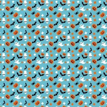 Playful Halloween Pattern with Ghosts and Pumpkins Stock Illustration