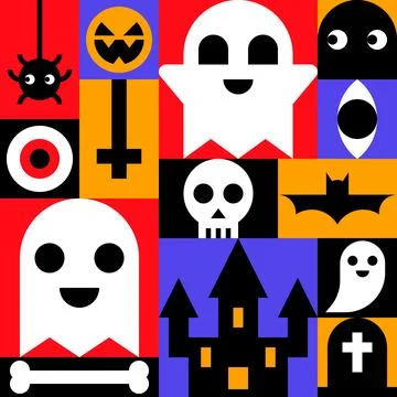 Playful Halloween Pattern with Ghosts and Skulls 스톡 일러스트
