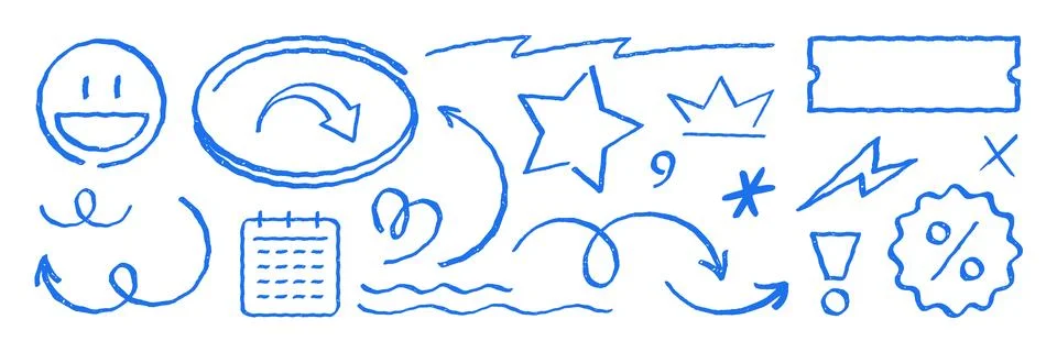 Playful Hand Drawn Doodle Elements Vector Illustration Icon And Symbol Set Stock Illustration
