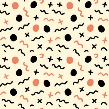 Playful Hand-Drawn Seamless Pattern with Circles and Shapes on Cream Background Stock Illustration