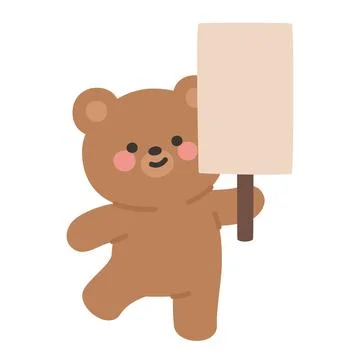 Playful Korean Bear Walking While Holding a Tall Blank Sign Stock Illustration