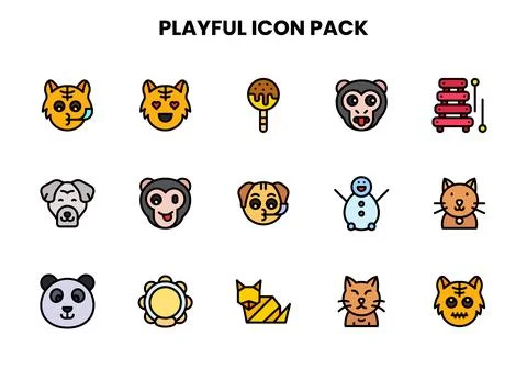 Playful Lineal Color Graphics Icons Pack Stock Illustration