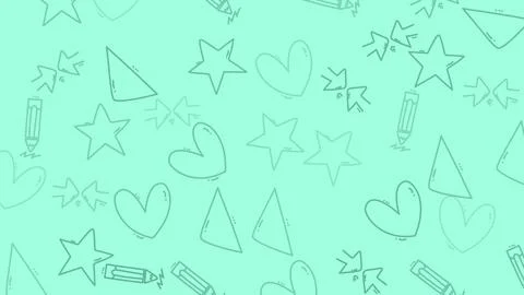 Playful Mint Green Background with Hand-Drawn Shapes. Stock Illustration