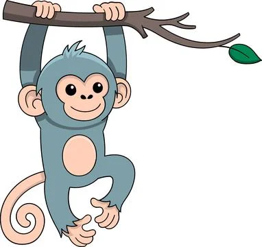 Playful Monkey Hanging from Tree Branch Illustration for Fun Designs Stock Illustration
