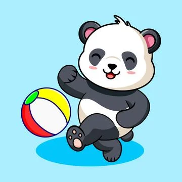 Playful Panda with Beach Ball Vector Illustration Stock Illustration