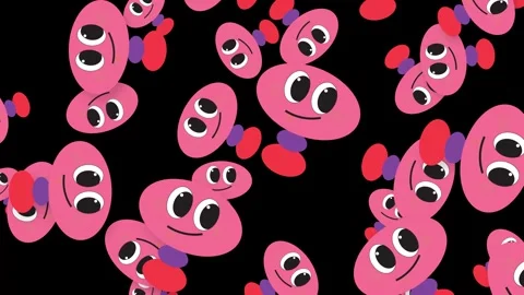 Playful Pink Cartoon Characters Falling Against a Solid Black Background Stock Footage 343836906