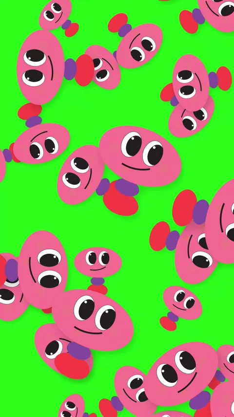 Playful Pink Cartoon Characters Falling Against a Vibrant Green Background Stock Footage 346114923