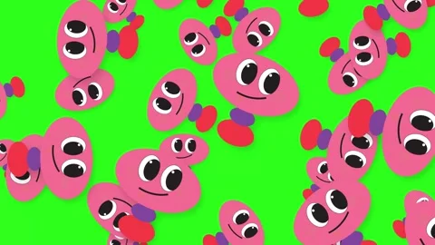 Playful Pink Cartoon Characters Falling Against a Green Screen Background Stock Footage 346115707