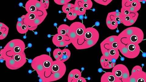 Playful Pink Heart Characters Falling Against a Black Background Stock Footage 346114668