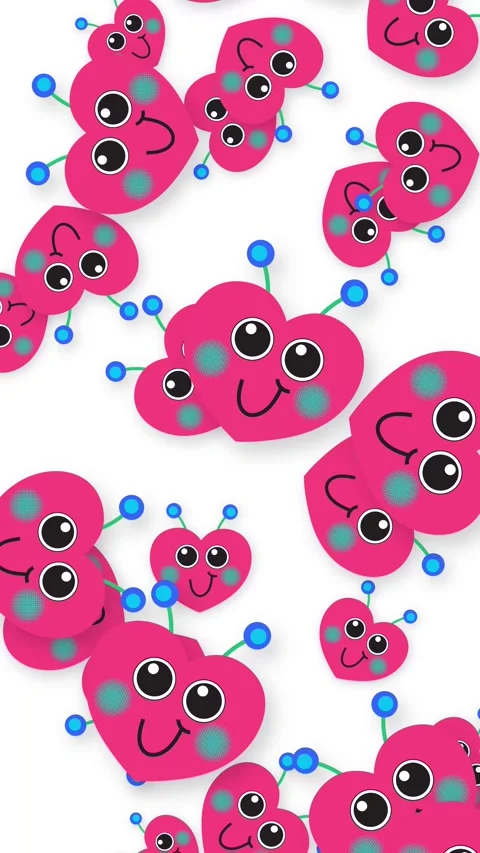 Playful Pink Heart Characters Falling on White Background Vertical Animation Stock Footage 346117654