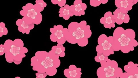 Playful Pink Stylized Flowers Falling Against a Solid Black Background Video stock 343471577