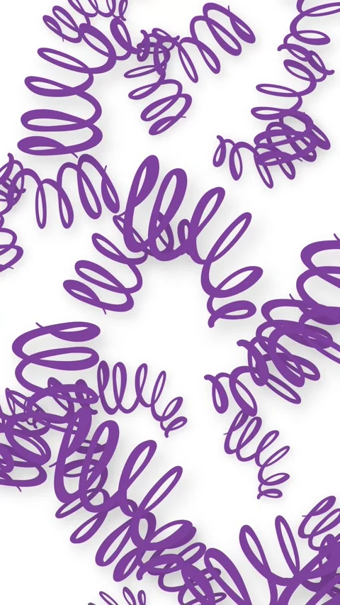 Playful Purple Spiral Objects Falling Downward on White Background Stock Footage 344848644