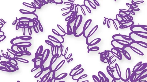 Playful Purple Spiral Objects Falling Against a Clean White Background Stock Footage 344936228