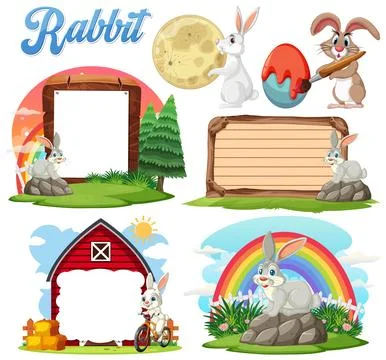Playful Rabbit Vector Illustration Set Stock Illustration