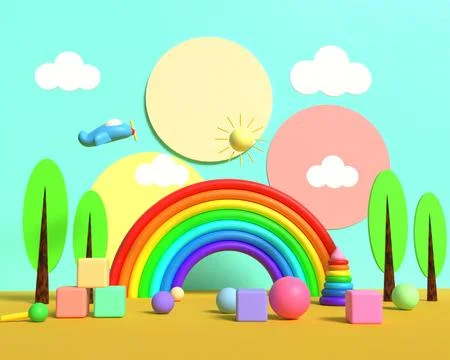Playful Rainbow Scene. Stock Illustration