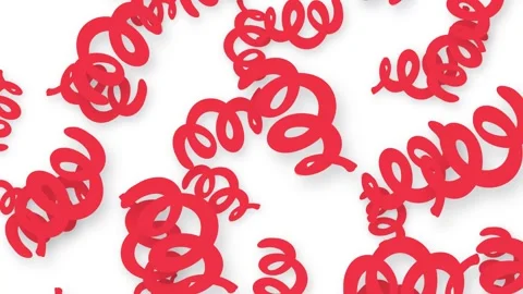 Playful Red Spiral Objects Falling Against a Clean White Background Stock Footage 345297188